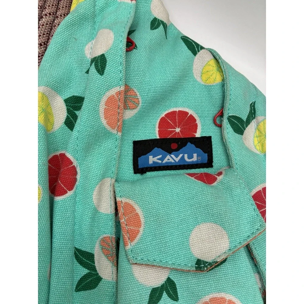 KAVU Blue/Green Multicolor Citrus Print Sling Bag Daypack, Zip, Adjustable Strap